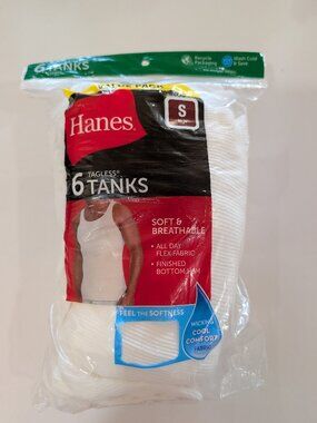 Men's Hanes Value Pack 6 Tagless Tanks Small, Wife Beaters